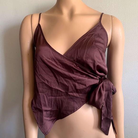 NWT ASOS Chocolate Brown Drape Asymmetric Wrap Cami Tank Top Size 4 US - Picture 2 of 3